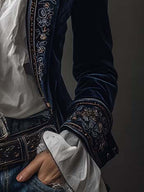 Adele | Blazer Lungo Vintage Ricamato Blu Navy