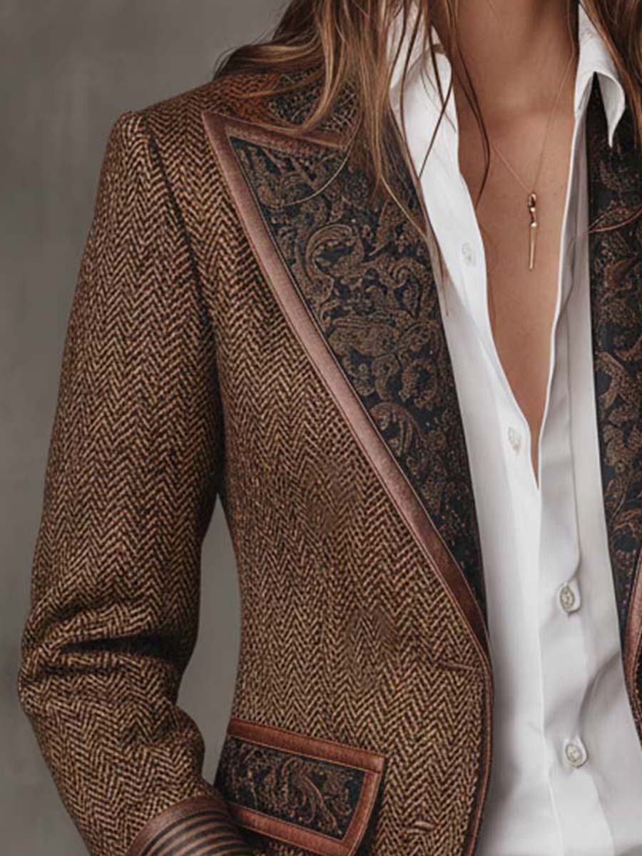 Gisella | Blazer con Pannelli Stampa a Spina di Pesce
