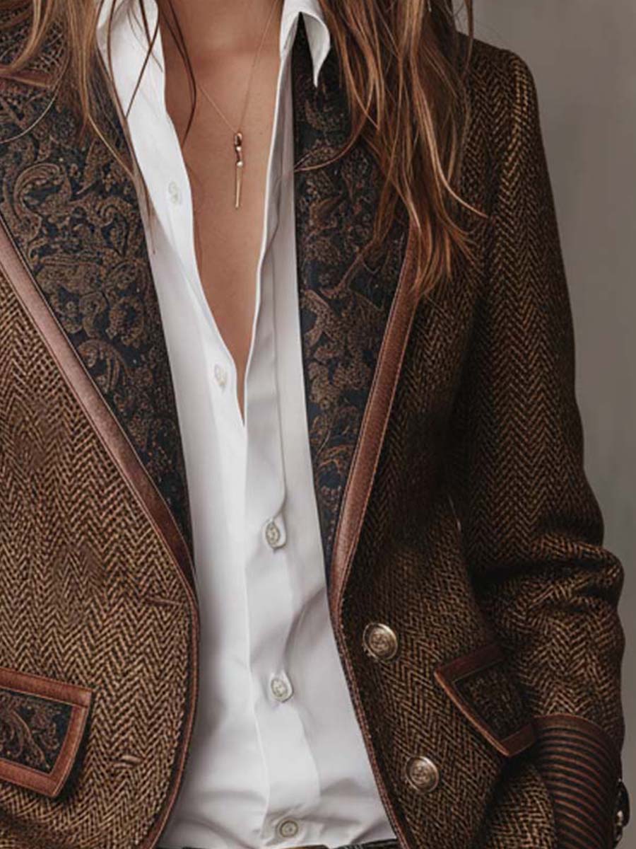 Gisella | Blazer con Pannelli Stampa a Spina di Pesce