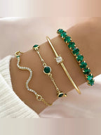 Celina | Set de 4 Pulseras Esmeralda Dorado