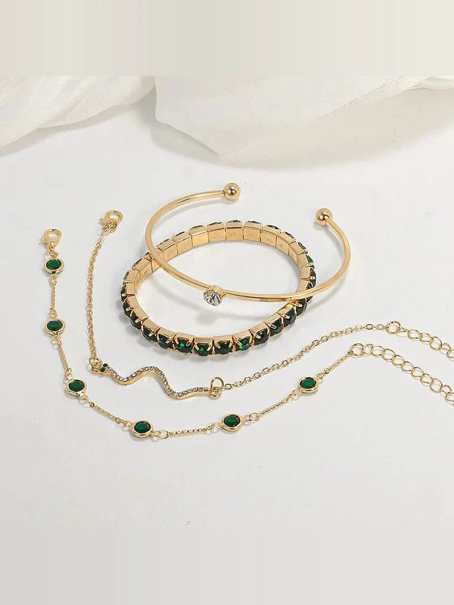 Celina | Set de 4 Pulseras Esmeralda Dorado
