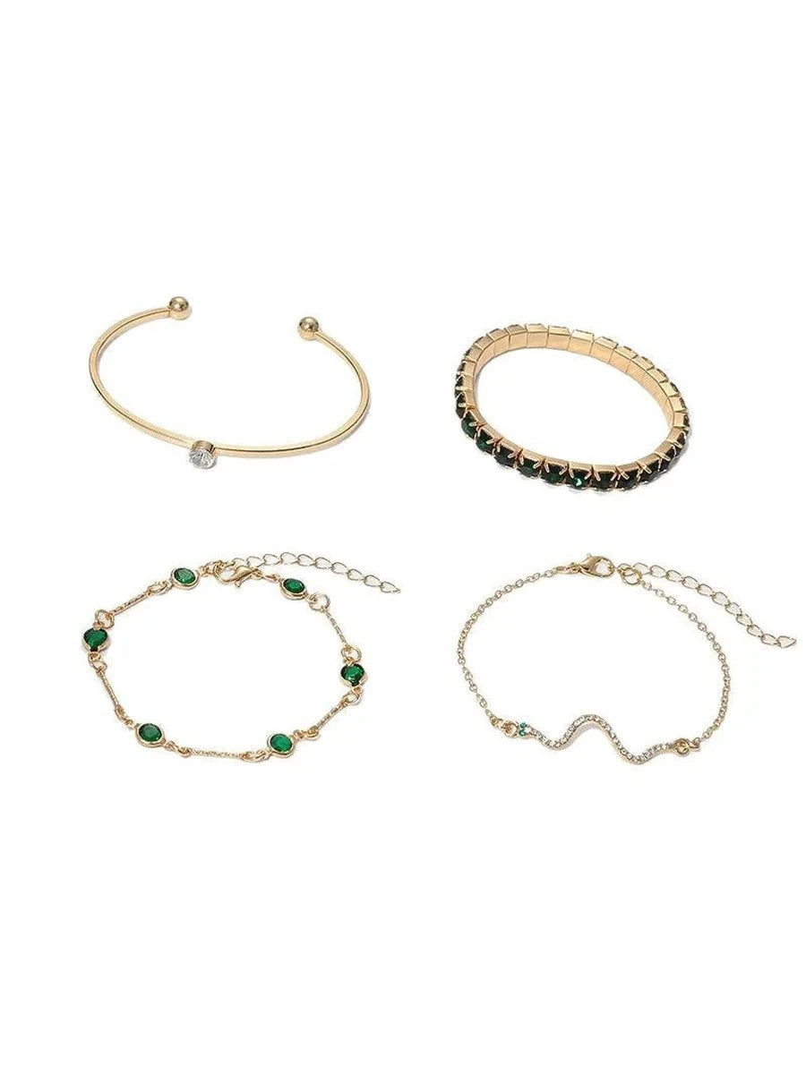 Celina | Set de 4 Pulseras Esmeralda Dorado