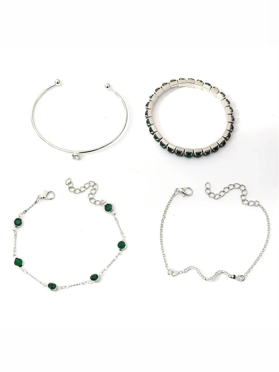 Celina | Set de 4 Pulseras Esmeralda Plateado