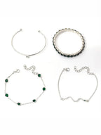 Celina | Set de 4 Pulseras Esmeralda Plateado