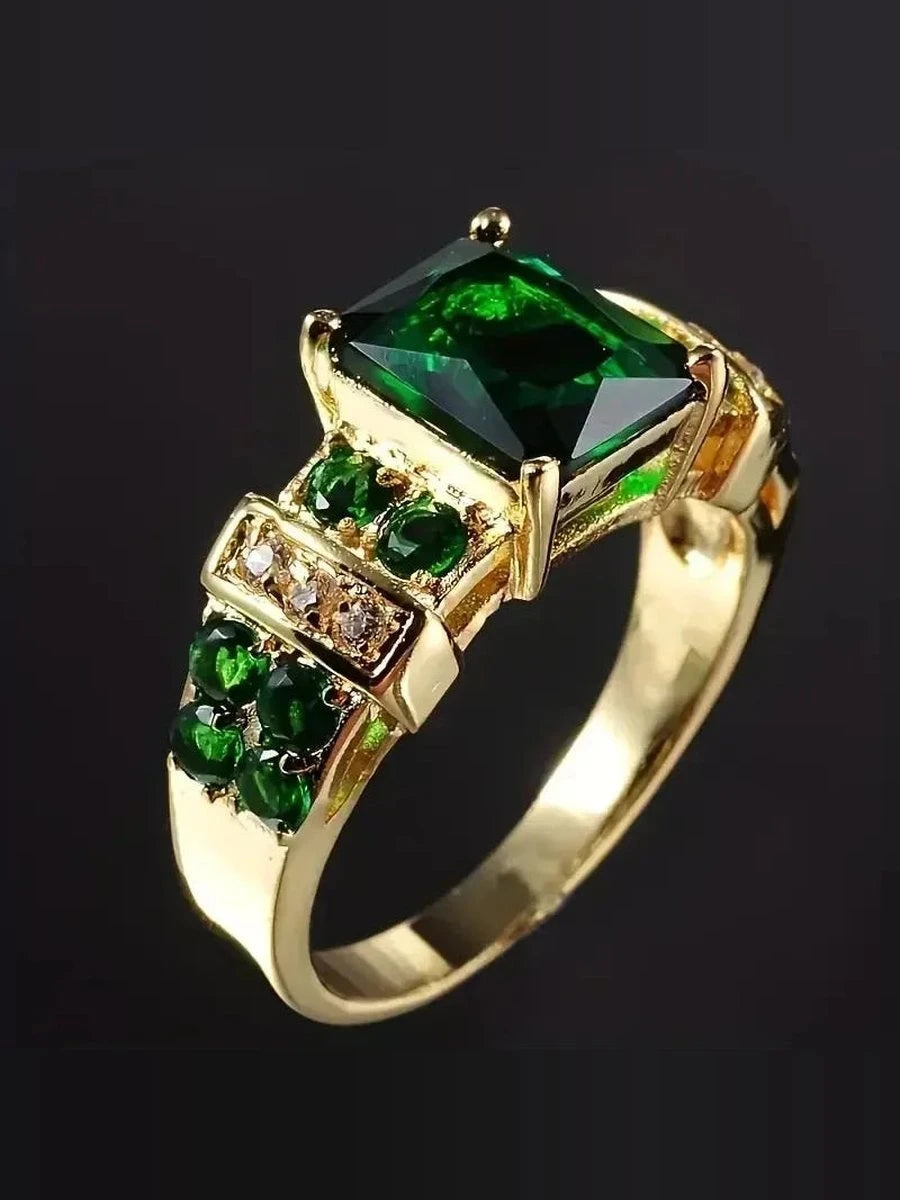 Elena | Anillo Esmeralda Brillante Dorado