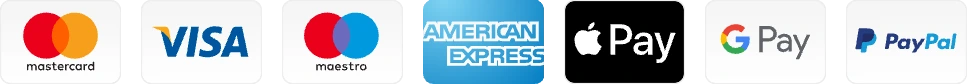 Métodos de pago aceptados: Mastercard, Visa, Maestro, American Express, Apple Pay, Google Pay y PayPal