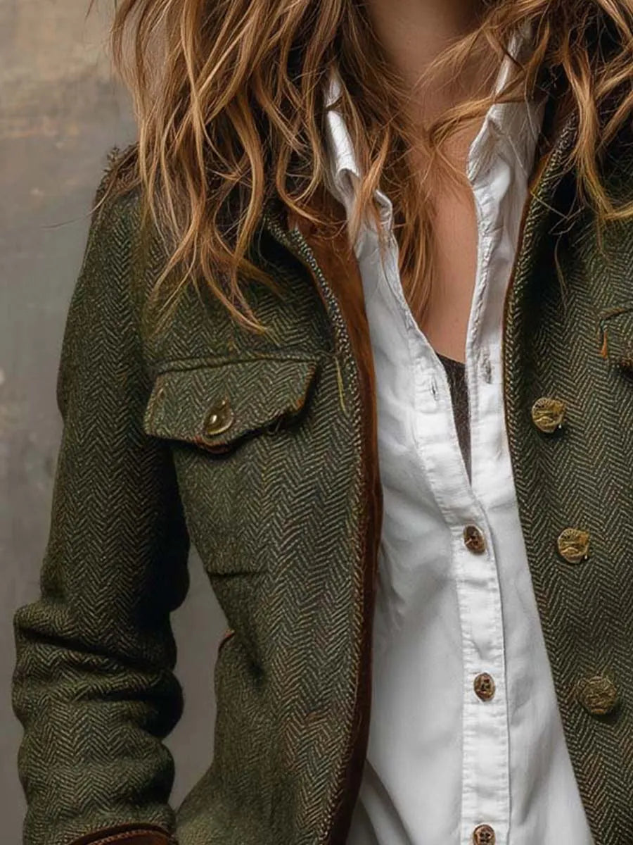 Belinda | Blazer Vintage de Espiga con Ribetes en Contraste
