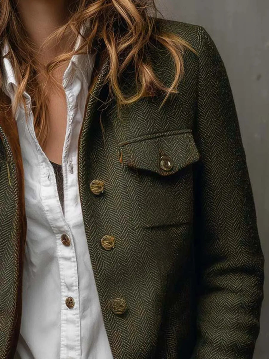 Belinda | Blazer Vintage de Espiga con Ribetes en Contraste