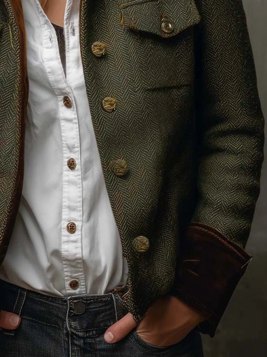 Belinda | Blazer Vintage de Espiga con Ribetes en Contraste