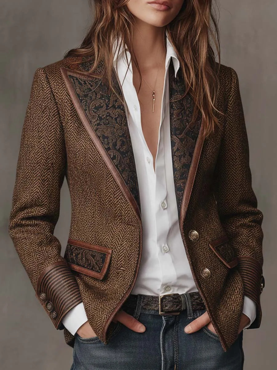 Francisca | Blazer de Espiga con Detalles Estampados