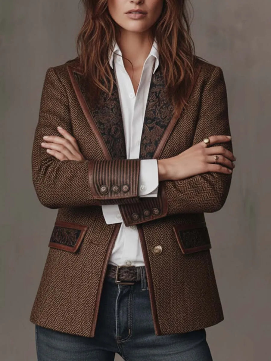 Francisca | Blazer de Espiga con Detalles Estampados