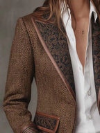 Francisca | Blazer de Espiga con Detalles Estampados
