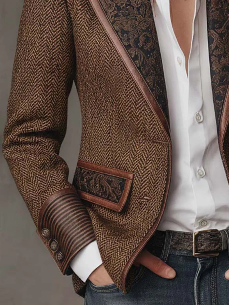 Francisca | Blazer de Espiga con Detalles Estampados