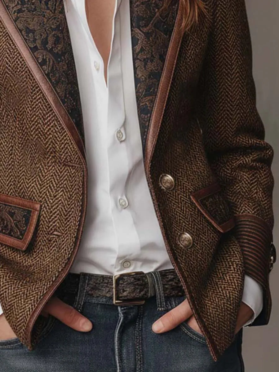 Francisca | Blazer de Espiga con Detalles Estampados