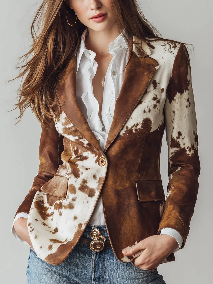 Mercedes | Blazer Vintage con Estampado de Vaca