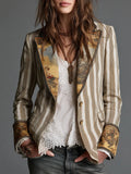 Rosaura | Blazer Bohemio de Rayas con Cuello Estampado