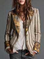 Rosaura | Blazer Bohemio de Rayas con Cuello Estampado