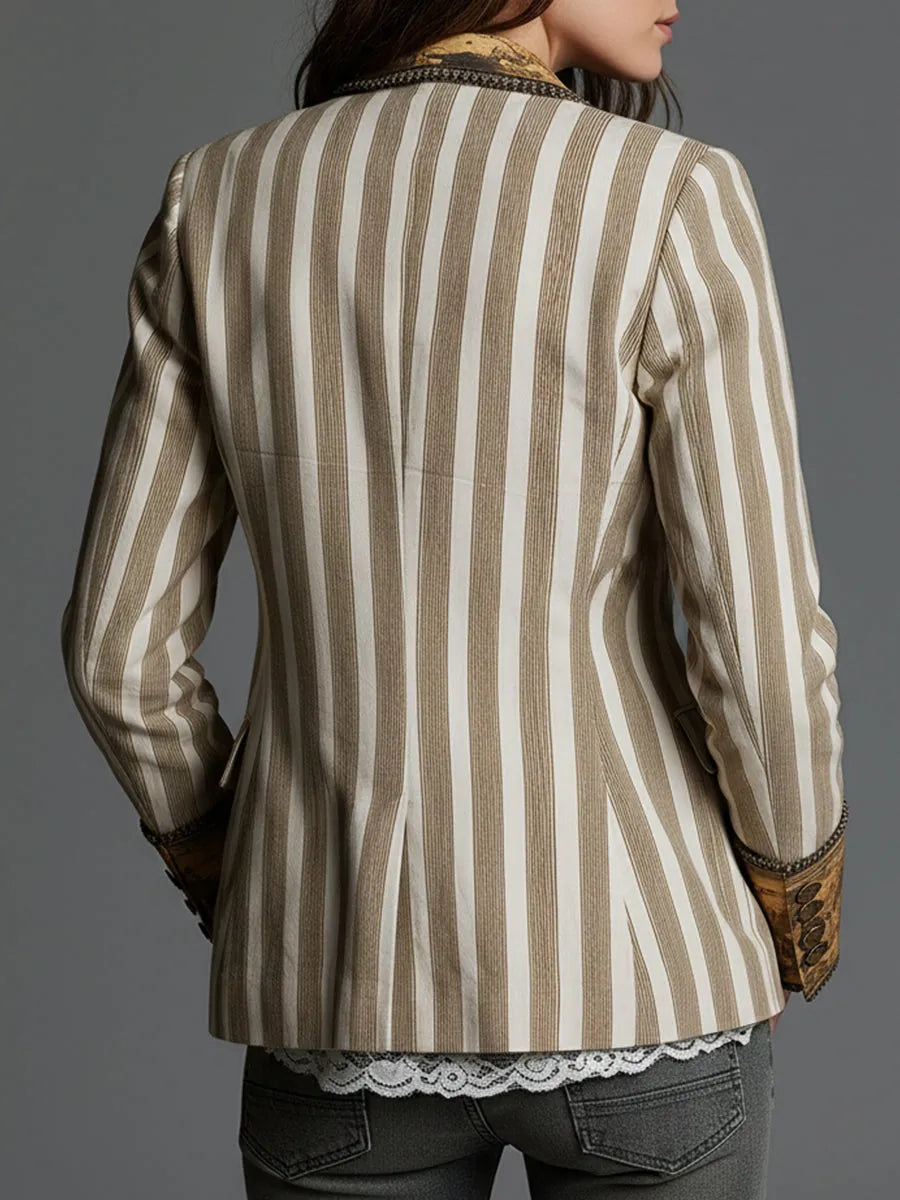 Rosaura | Blazer Bohemio de Rayas con Cuello Estampado