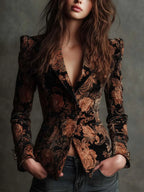Serafina | Blazer Estampado Floral Negro y Bronce