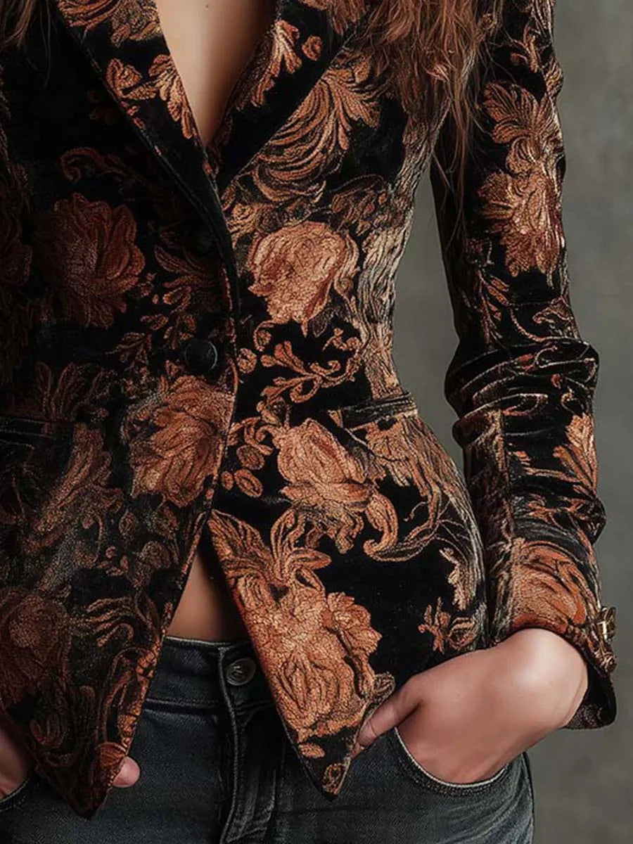 Serafina | Blazer Estampado Floral Negro y Bronce