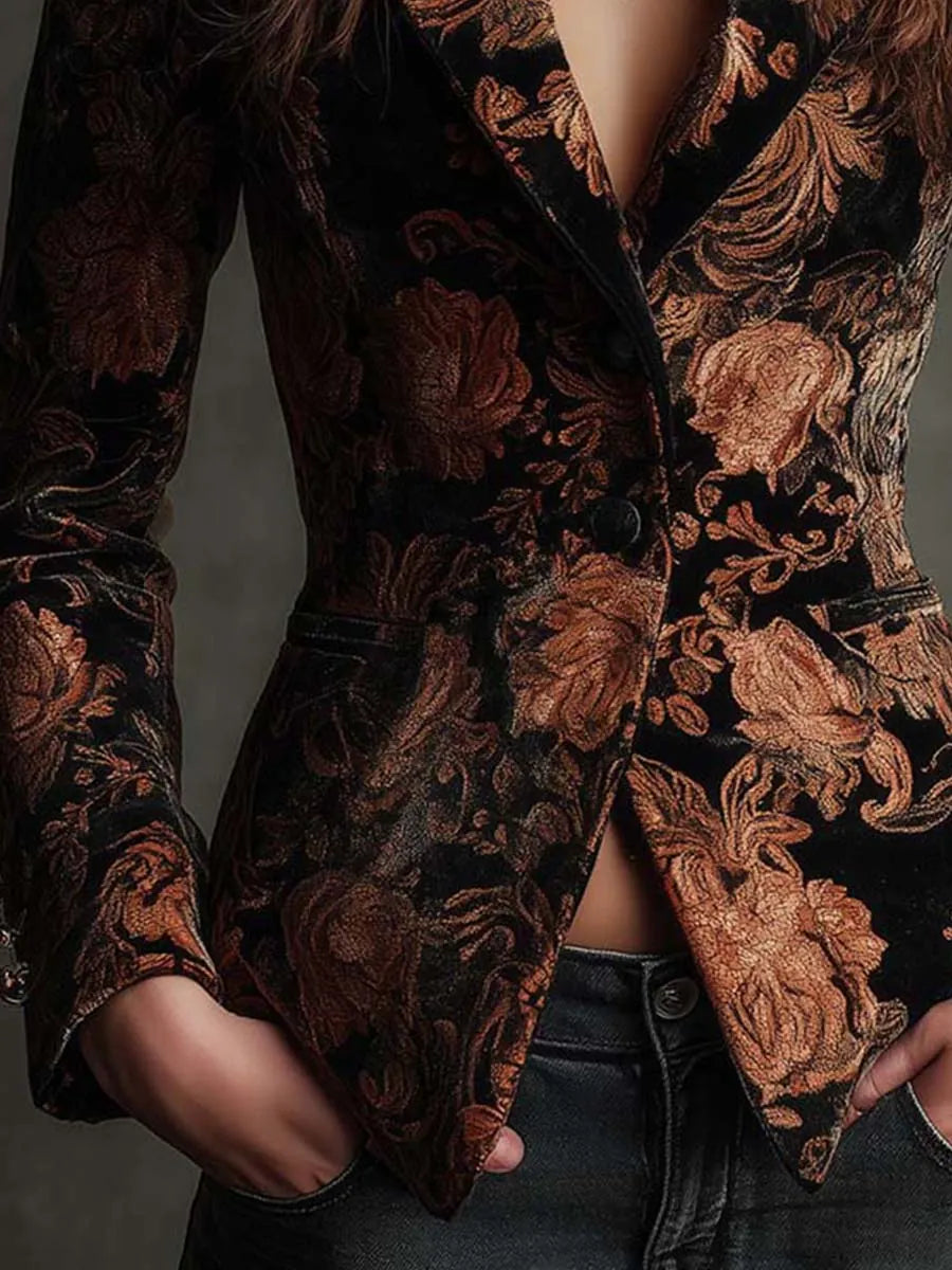 Serafina | Blazer Estampado Floral Negro y Bronce