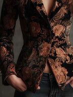 Serafina | Blazer Estampado Floral Negro y Bronce