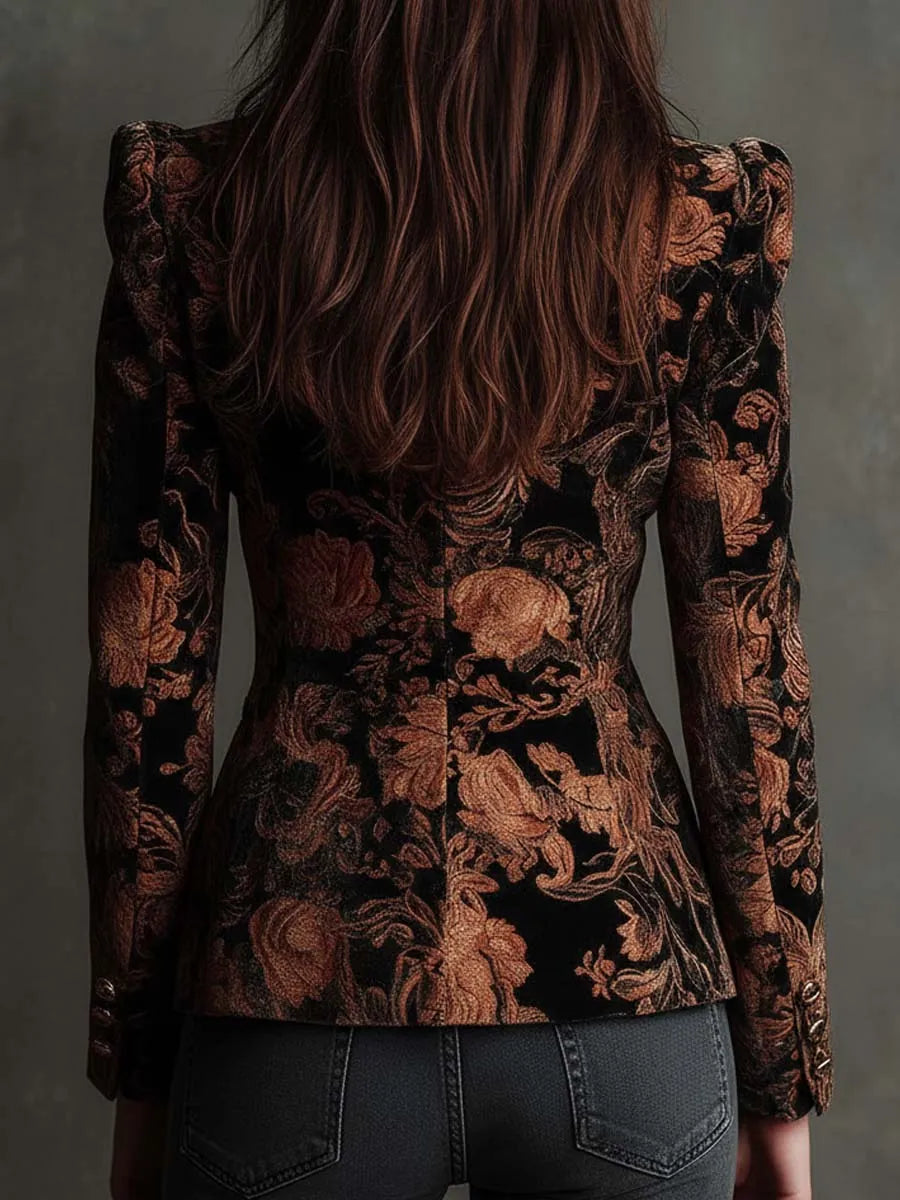 Serafina | Blazer Estampado Floral Negro y Bronce