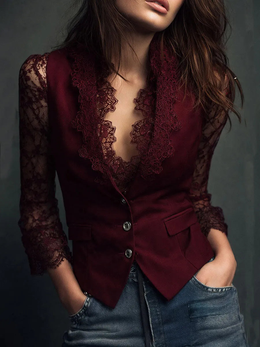 Vicenta | Blazer con Mangas Transparentes de Encaje