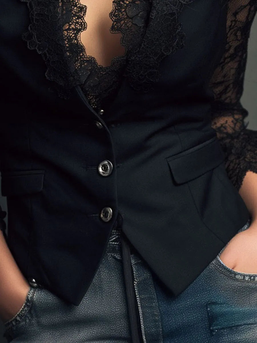 Vicenta | Blazer con Mangas Transparentes de Encaje