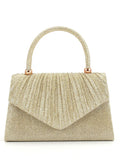 Bolso de mano plisado dorado con asa rígida y solapa en V