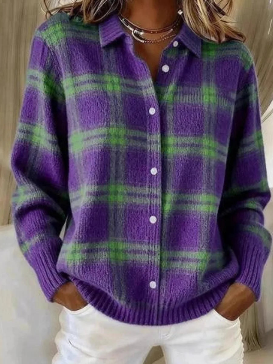Rosalinda | Cárdigan de Punto a Cuadros Morado
