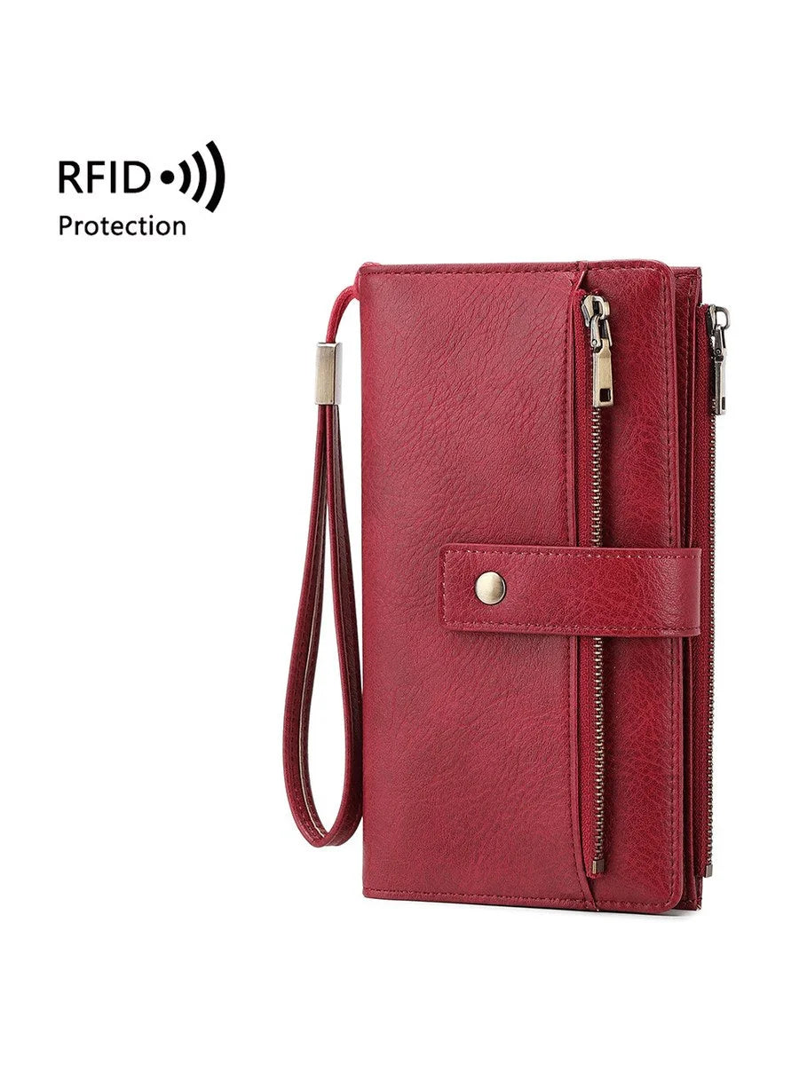 Daniela, cartera larga con bloqueo RFID en rojo vino
