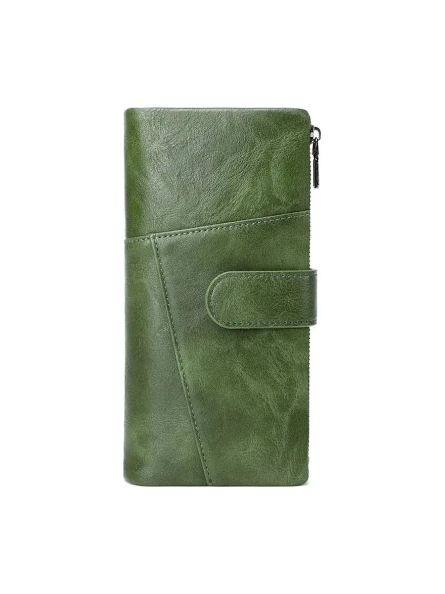 Cartera larga antirrobo RFID en color verde