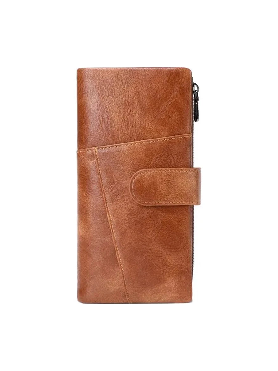 Cartera larga antirrobo RFID en color caramelo