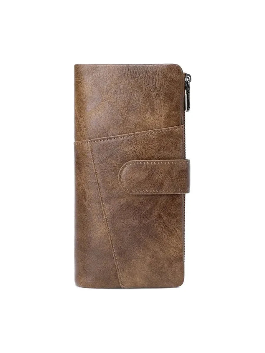 Cartera larga antirrobo RFID en color café
