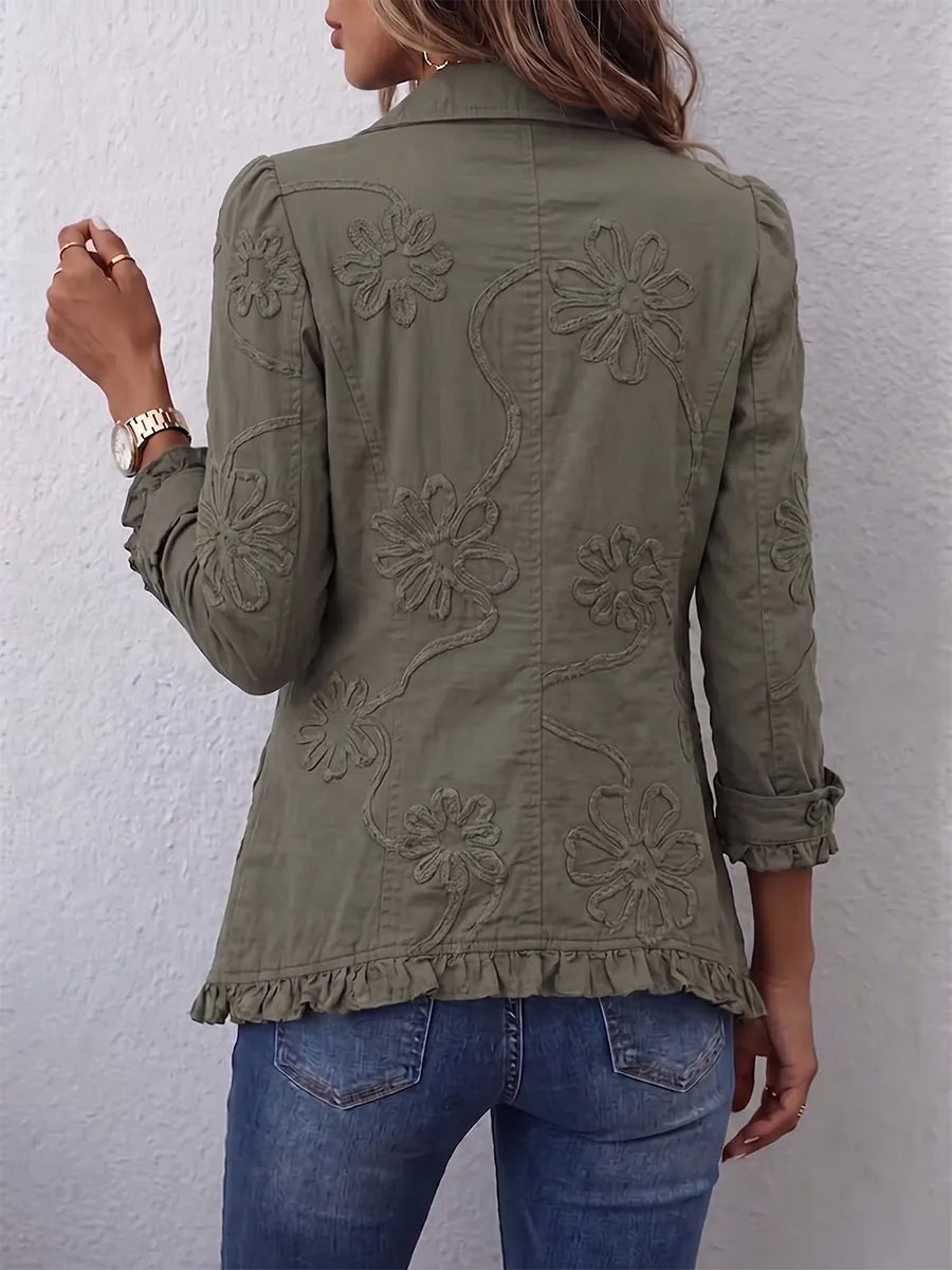 Romina | Chaqueta Bohemia Bordada con Volantes Verde