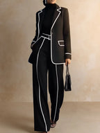 Ana | Conjunto de Blazer con Ribete y Pantalón Ancho