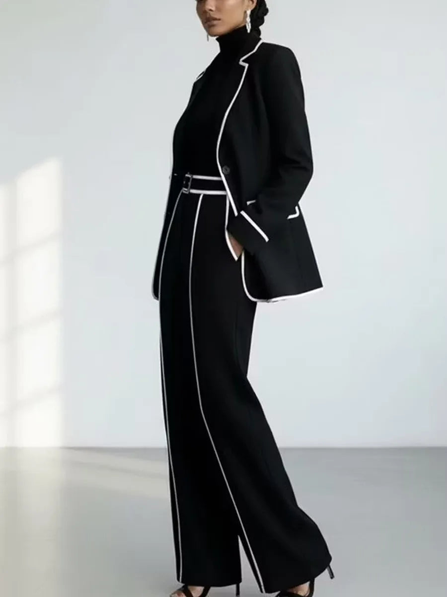 Ana | Conjunto de Blazer con Ribete y Pantalón Ancho