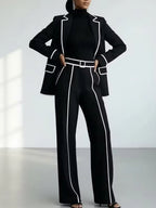 Ana | Conjunto de Blazer con Ribete y Pantalón Ancho