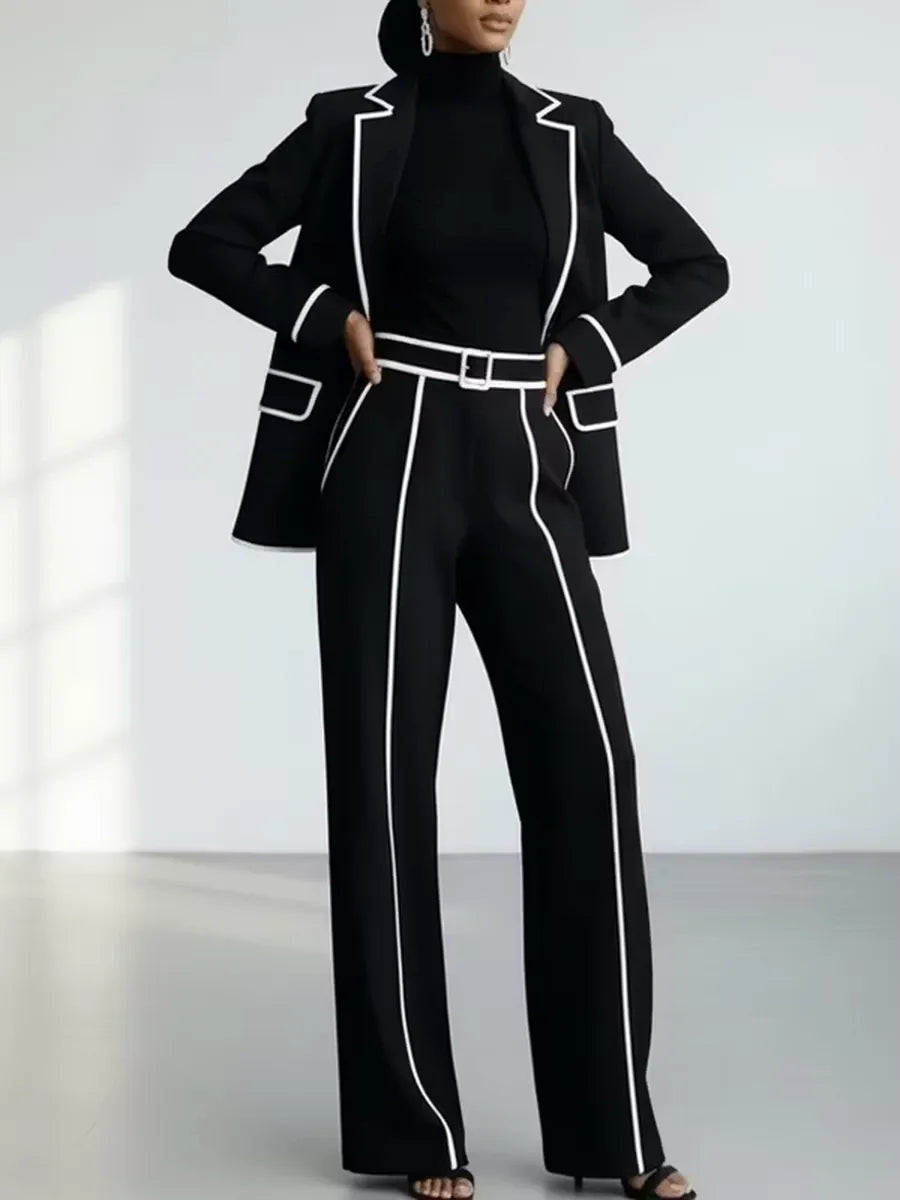 Ana | Conjunto de Blazer con Ribete y Pantalón Ancho