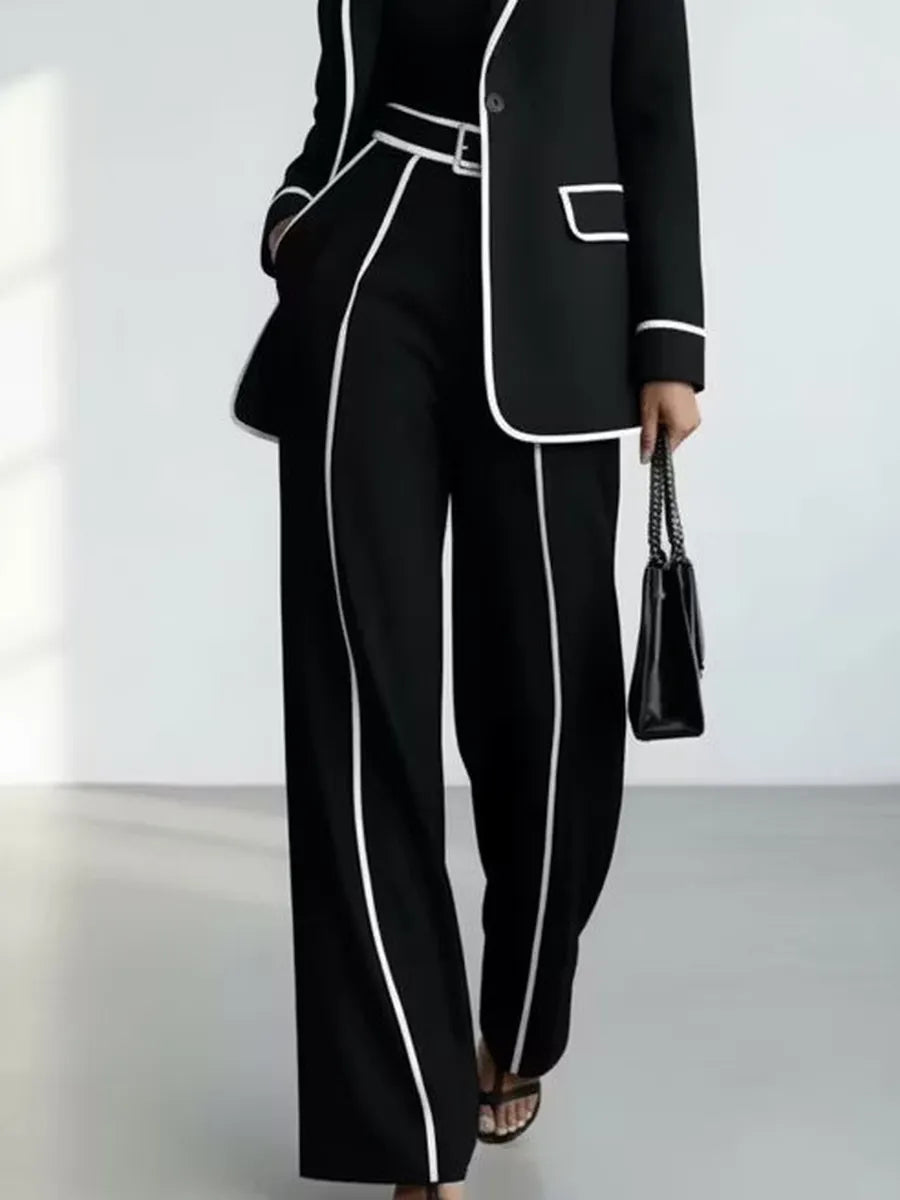 Ana | Conjunto de Blazer con Ribete y Pantalón Ancho