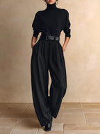 Mirta | Conjunto Negro de Cuello Alto y Pantalón Recto