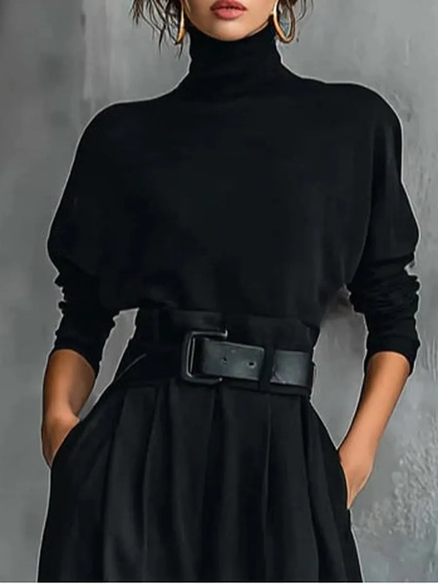 Mirta | Conjunto Negro de Cuello Alto y Pantalón Recto
