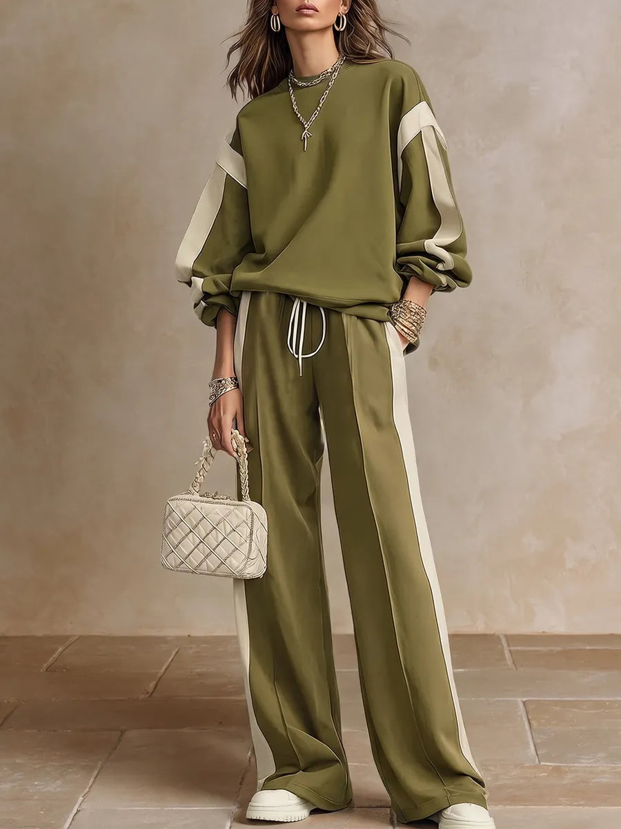 Sandra | Conjunto de Sudadera y Pantalón Ancho Verde Oliva
