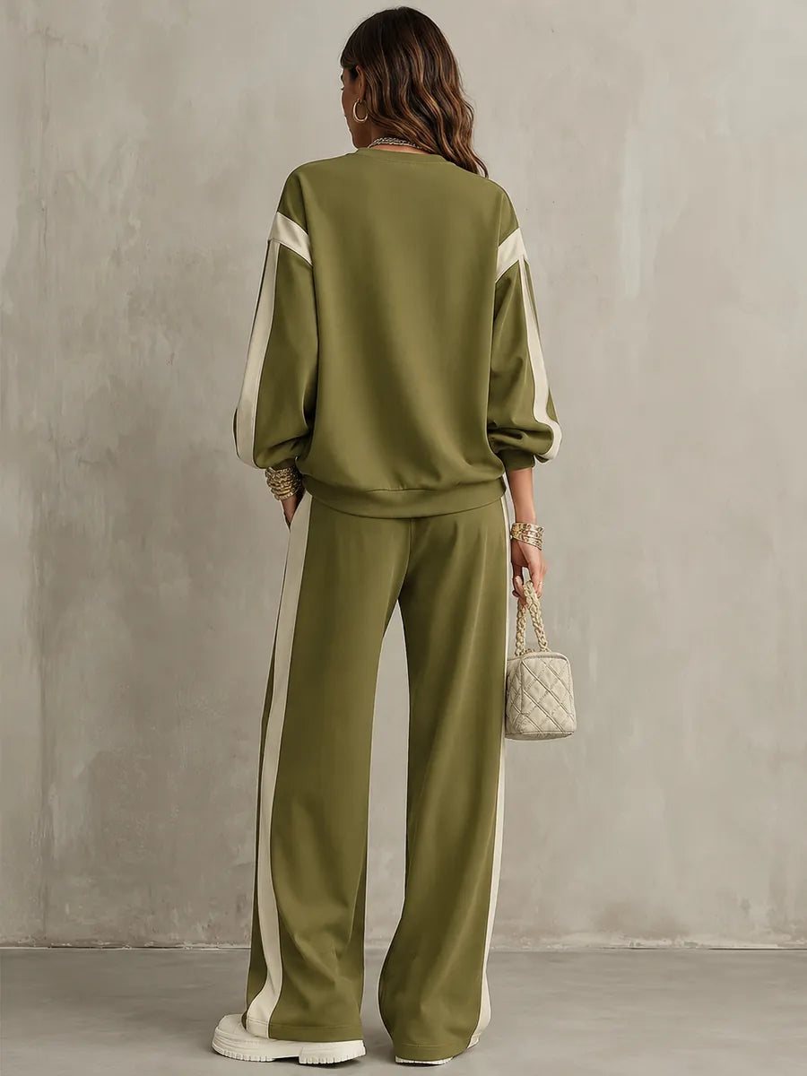 Sandra | Conjunto de Sudadera y Pantalón Ancho Verde Oliva
