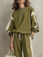 Sandra | Conjunto de Sudadera y Pantalón Ancho Verde Oliva