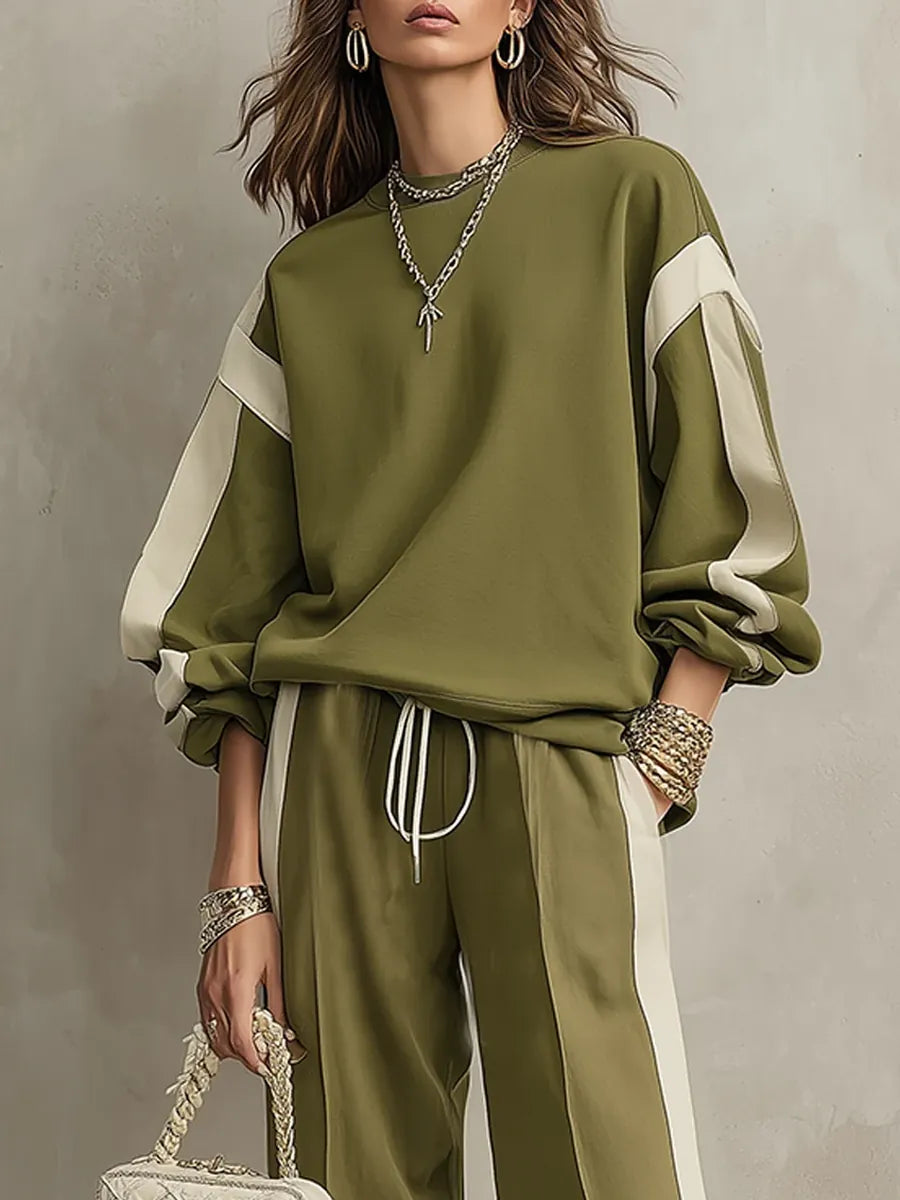 Sandra | Conjunto de Sudadera y Pantalón Ancho Verde Oliva
