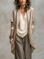 Silvana | Conjunto de 3 Piezas Beige y Gris con Pantalón Palazzo