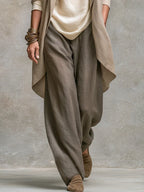 Silvana | Conjunto de 3 Piezas Beige y Gris con Pantalón Palazzo