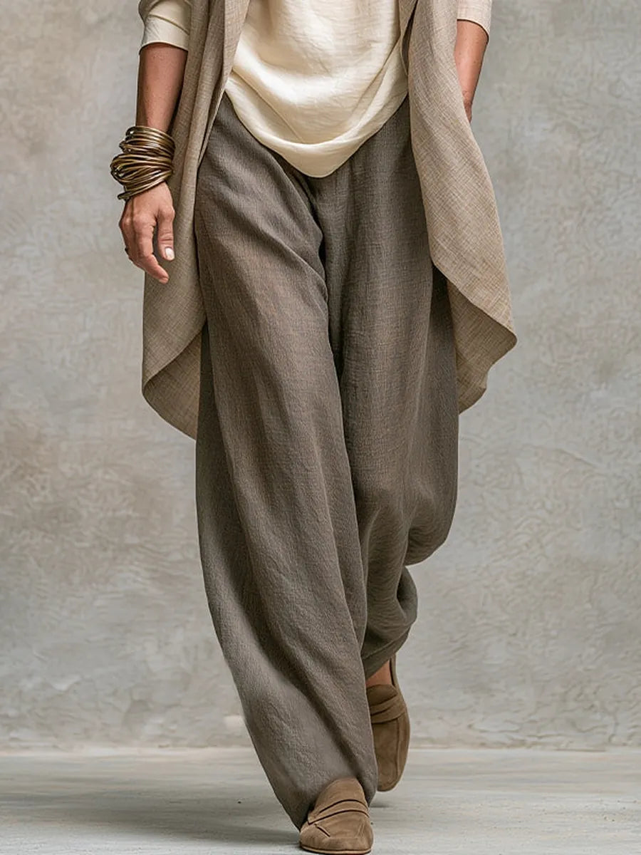 Silvana | Conjunto de 3 Piezas Beige y Gris con Pantalón Palazzo